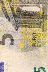 euro banknote in water