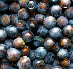 Plums float on the surface of the water