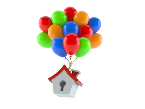 Small house with colorful balloons