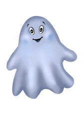 Cute cartoon ghost. Hand drawn halloween comic ghost with smile isolated on white background. Trendy halloween design. 