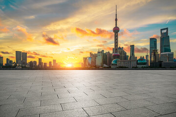 Fototapeta na wymiar Architectural scenery and empty square roads of Shanghai, China