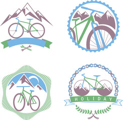 Set of logo badges and labels design for bicycle, pro bike, shop, equipment and club. Cycling typographic signs and icons