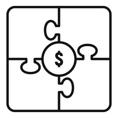 Crowdfunding puzzle icon. Outline crowdfunding puzzle vector icon for web design isolated on white background