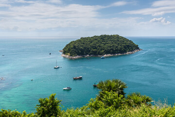 Naklejka premium View of the Ko Man island from the Windmill Viewpoint - landmark in Phuket, Thailand