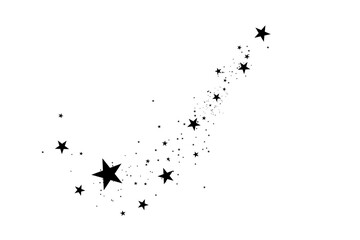 Stars on a white background. Black star shooting with an elegant star.Meteoroid, comet, asteroid, stars.