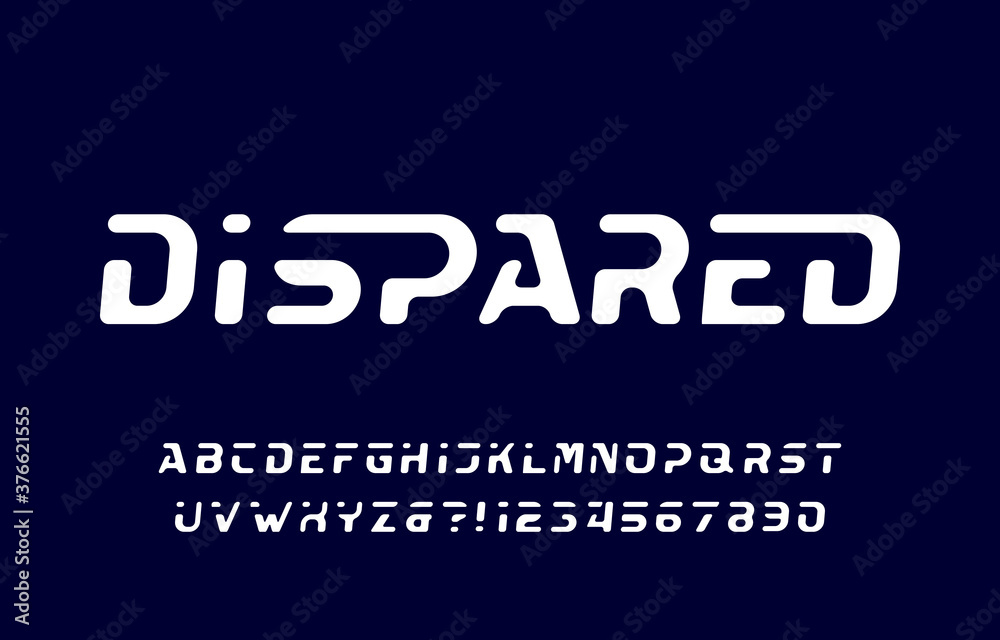 Fototapete dispared alphabet font. futuristic oblique letters and numbers. stock vector typescript for your typ
