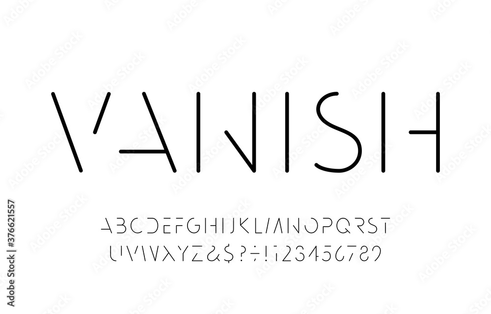 Fototapete vanish alphabet font. minimalistic letters and numbers. stock vector typescript for your typography 
