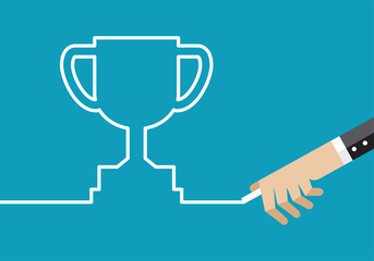 Businessman drawing a large trophy