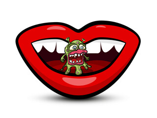 Virus in Mouth Vector Isolated - Bad Breath Symbol