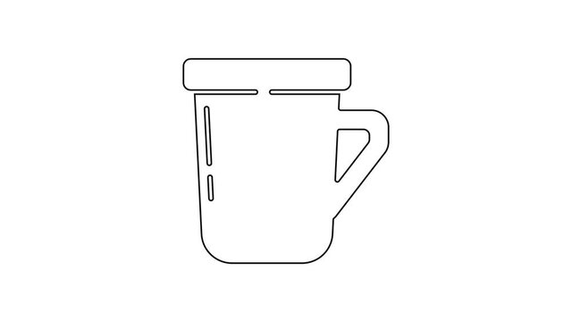 Black line Coffee cup icon isolated on white background. Tea cup. Hot drink coffee. 4K Video motion graphic animation.