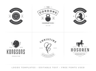 Modern vintage logos templates set with editable fonts