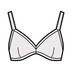 Obraz na płótnie Canvas Bustier top bralette technical fashion illustration with adjustable thick straps, clasp fastening at back. Flat bra swimwear lingerie template front grey color. Women, men, unisex underwear CAD mockup