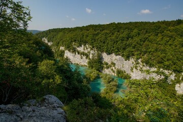 Fototapeta na wymiar Cascades and waterfalls in the landscape of Plitvice Lakes National Park (Plitvička jezera), Croatia, southeast Europe, UNESCO World Heritage