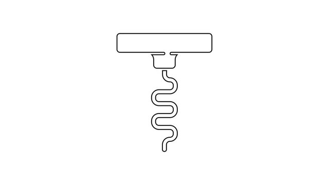 Black line Wine corkscrew icon isolated on white background. 4K Video motion graphic animation.