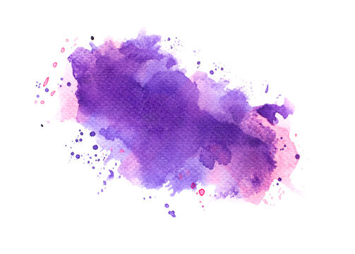 purple watercolor paint of splashes on paper.