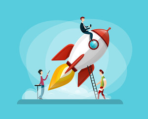 Rocket Launch and Creative Business Team Vector Illustration