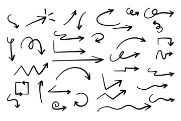 Hand drawn arrows doodle. Handmade sketch symbols set direction mark on a white background. vector illustration graphic design elements