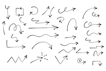 Hand drawn arrows doodle. Handmade sketch symbols set direction mark on a white background. vector illustration graphic design elements