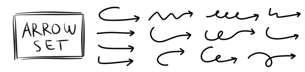 Hand drawn arrows doodle. Handmade sketch symbols set direction mark on a white background. vector illustration graphic design elements.