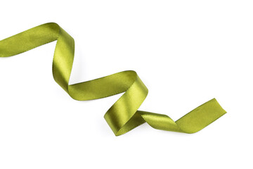 green satin curly ribbon isolated on white background