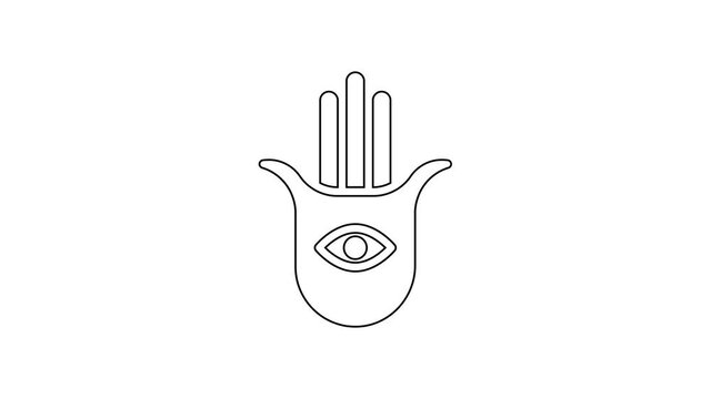 Black line Hamsa hand icon isolated on white background. Hand of Fatima - amulet, symbol of protection from devil eye. 4K Video motion graphic animation.