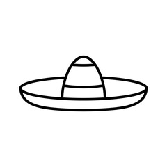 Sombrero icon. Linear logo of traditional mexican hat. Black simple illustration of broad-brimmed felt or straw accessory for head. Contour isolated vector emblem on white background