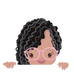 Peeking African American Little Girls Clipart. Kids Peeking Afro Girls Peekaboo Vector illustration