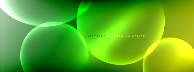 Vector abstract background liquid bubble circles on fluid gradient with shadows and light effects. Shiny design templates for text
