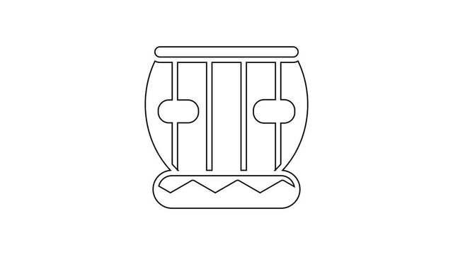 Black line Indian musical instrument tabla icon isolated on white background. 4K Video motion graphic animation.