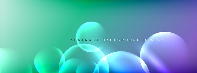 Vector abstract background liquid bubble circles on fluid gradient with shadows and light effects. Shiny design templates for text