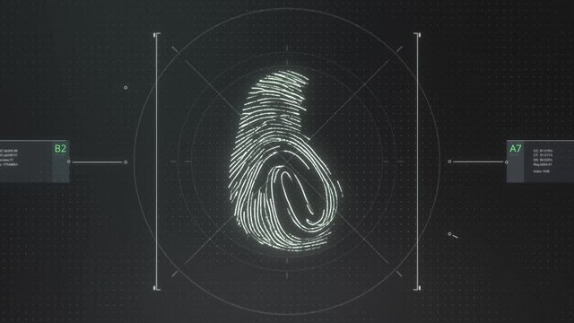 Biometrical fingerprint scanning concept. Access denied sign. Security guard control. Touch ID validation. Digital human identification. Bio metric scanner. Futuristic HUD. Future technology. 4K clip