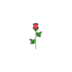 Red rose flat color line icon in minimal design. Luxury flower simple linear sign, symbol, ui element, pictogram on isolated white background.