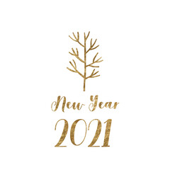 New year golden branch isolated on white background. Gold branch texture. New year 2021 greeting card.