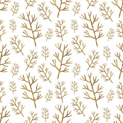 Golden branches seamless pattern. New year background 2021.