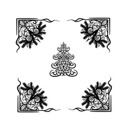 decorative christmas tree in black color framed with christmas garland, isolated object on white background, vector illustration,
