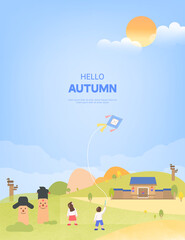 autumn illustration frame : Korean traditional autumn scenery