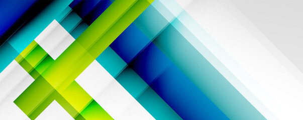 Geometric abstract backgrounds with shadow lines, modern forms, rectangles, squares and fluid gradients. Bright colorful stripes cool backdrops