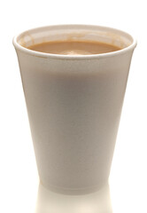 Hot drink in polystyrene cup on a white background - obrazy, fototapety, plakaty
