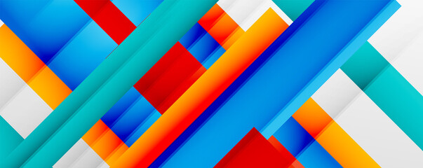 Geometric abstract backgrounds with shadow lines, modern forms, rectangles, squares and fluid gradients. Bright colorful stripes cool backdrops