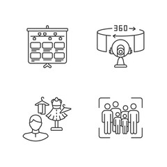 Film making jobs linear icons set. Storyboarding for television. Flow of frames on board. Customizable thin line contour symbols. Isolated vector outline illustrations. Editable stroke