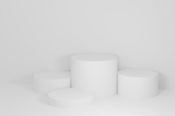 3d illustration with geometric step white cylinder podium platform for cosmetic product presentation.Mock up design empty space. Abstract composition in background modern style
