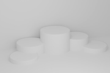3d illustration with geometric step white cylinder podium platform for cosmetic product presentation.Mock up design empty space. Abstract composition in background modern style