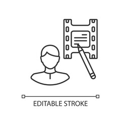 Screenwriter linear icon. Screenplay author. Film production specialist. Movie producer. Thin line customizable illustration. Contour symbol. Vector isolated outline drawing. Editable stroke