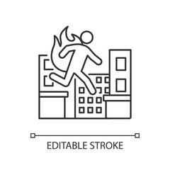 Stuntman linear icon. Cinema actor. Movie performer professional. Person run in disaster. Thin line customizable illustration. Contour symbol. Vector isolated outline drawing. Editable stroke