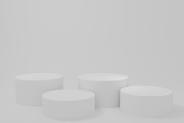 3d render illustration with geometric step white cylinder podium platform for cosmetic product presentation.Mock up design empty space. Abstract composition in pastel background modern style