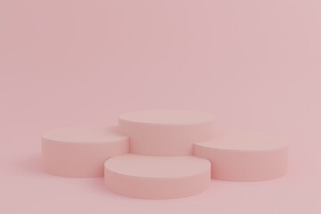 3d render illustration with geometric step pink cylinder podium platform for cosmetic product presentation.Mock up design empty space. Abstract composition in pastel background modern style