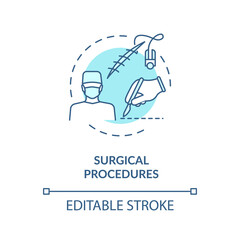 Surgical procedures concept icon. Professional surgeon occupation idea thin line illustration. Medical service, clinical operations. Vector isolated outline RGB color drawing. Editable stroke