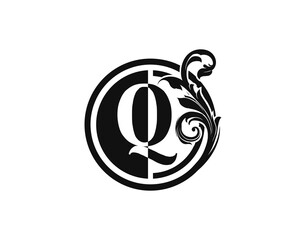 Royal Circle Q Letter Floral Logo. Luxury Q Swirl Logo Icon.
