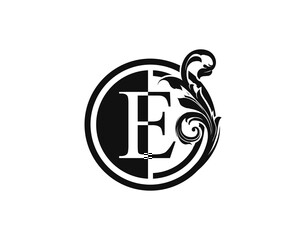 Obraz premium Royal Circle E Letter Floral Logo. Luxury E Swirl Logo Icon.