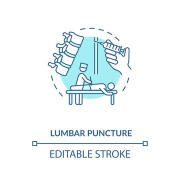 Lumbar Puncture Concept Icon. Central Nervous System Diseases Diagnostics Idea Thin Line Illustration. Clinical Procedure, Spinal Tap. Vector Isolated Outline RGB Color Drawing. Editable Stroke